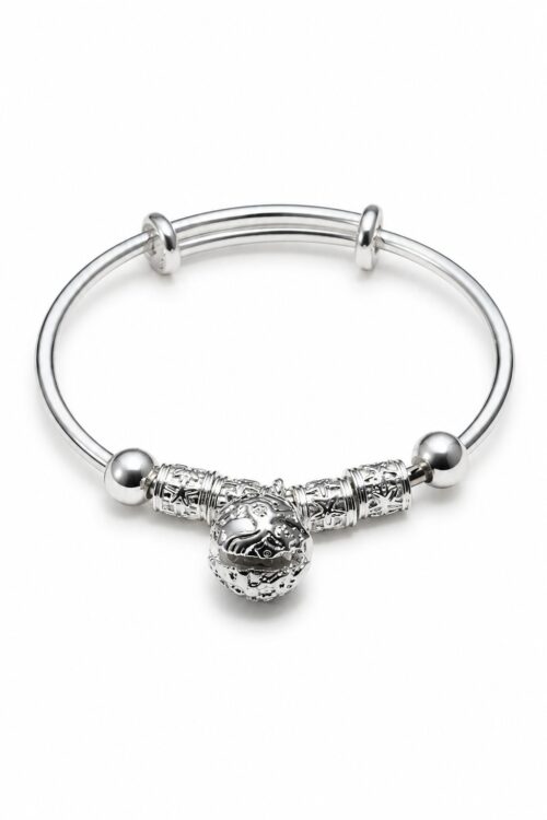 Expandable Silver Bell Charm Bangle