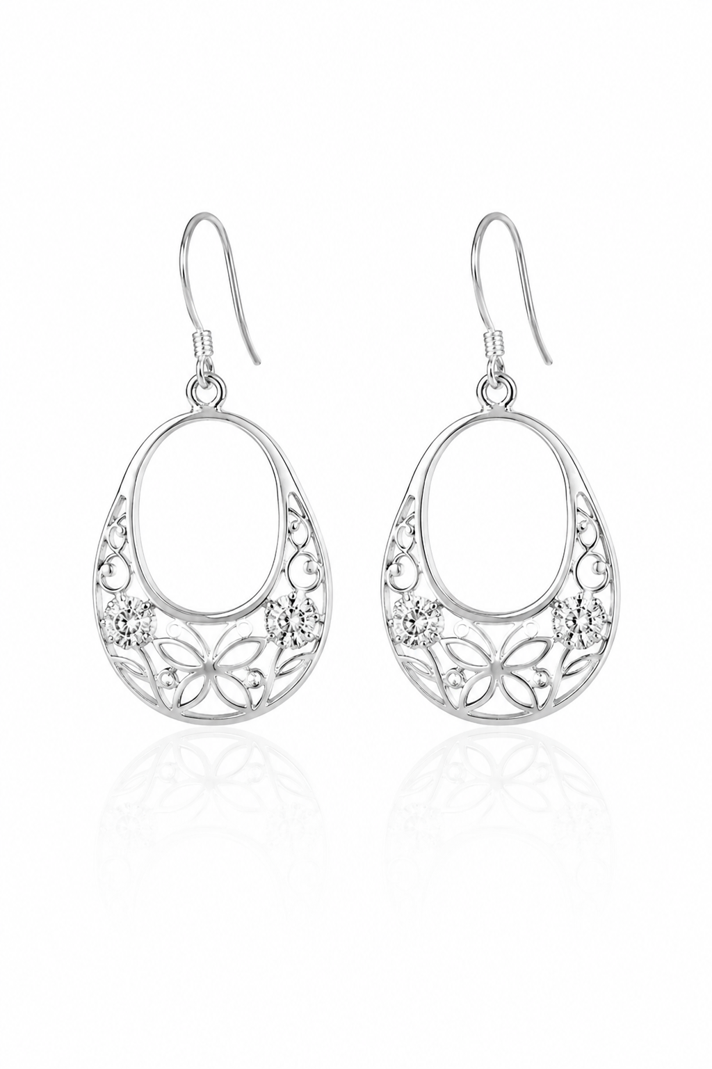 Filigree Petal Teardrop Dangle Earrings
