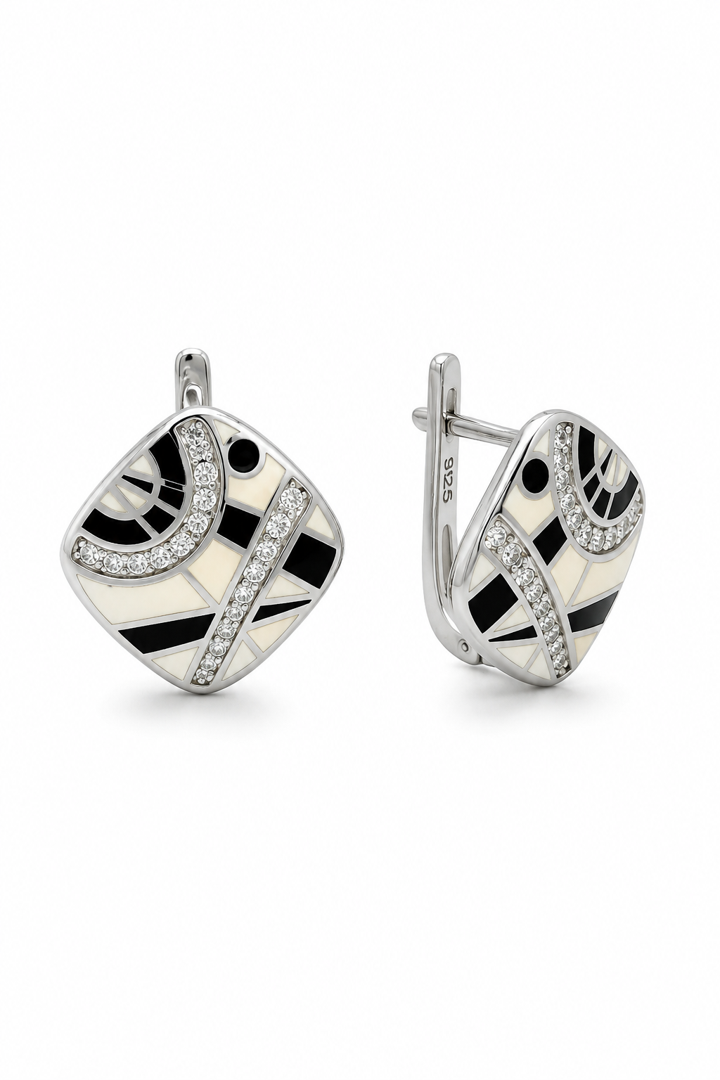 Art Deco Noir & Ivory Leverback Earrings