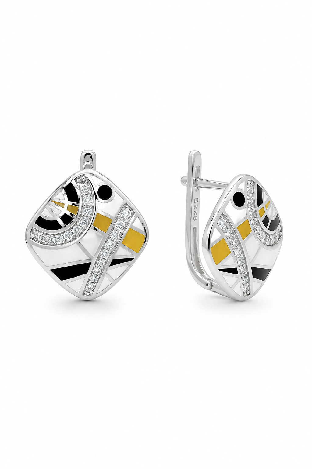 Golden Geometric Mosaic Leverback Earrings