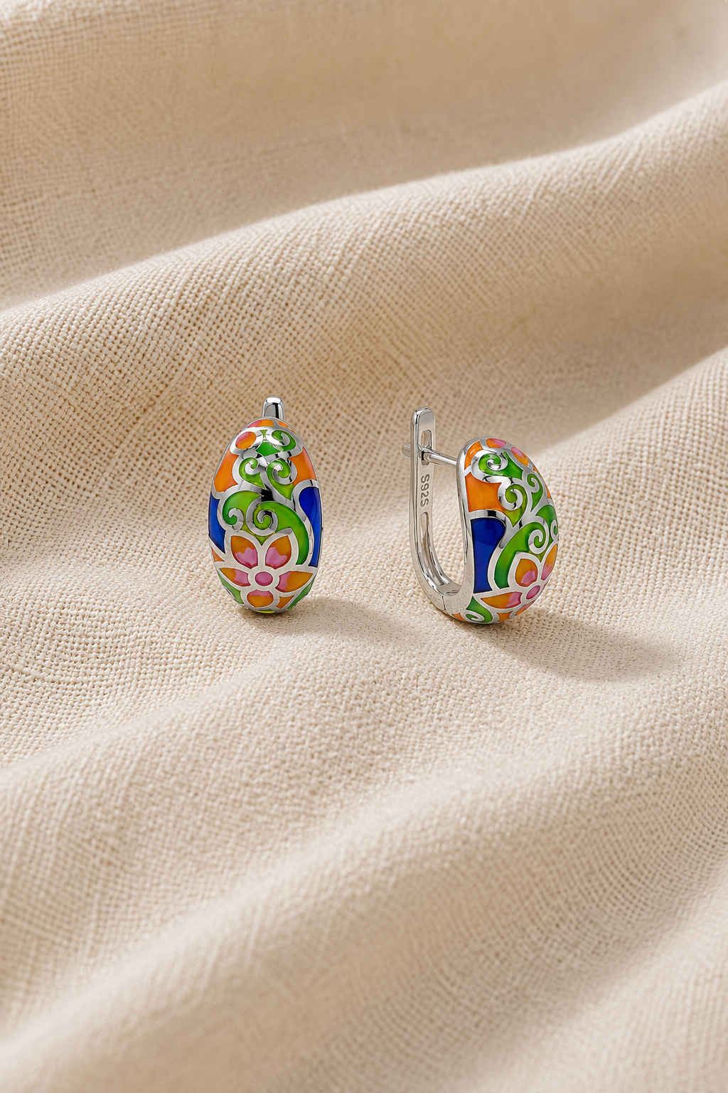Enchanted Garden Enamel Leverback Earrings - Image 2
