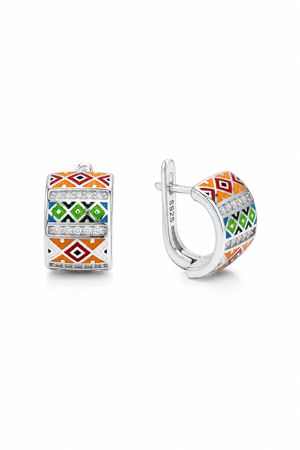 Aztec Mosaic Enamel Leverback Earrings