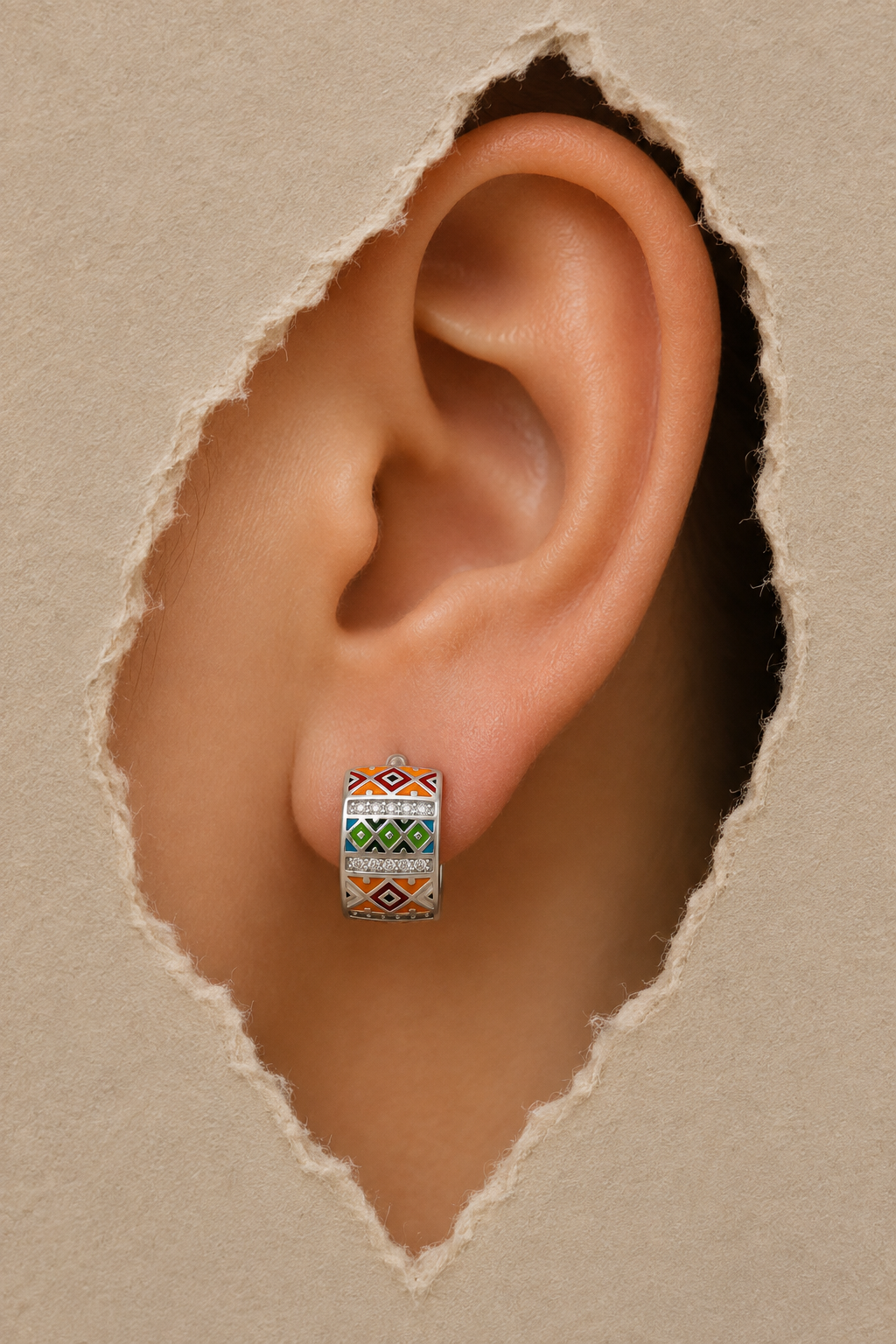Aztec Mosaic Enamel Leverback Earrings - Image 3