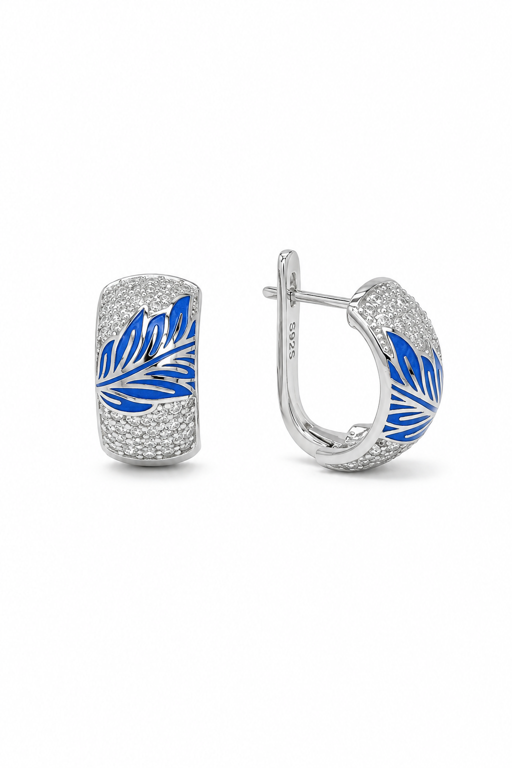Royal Blue Palm Leaf Leverback Earrings