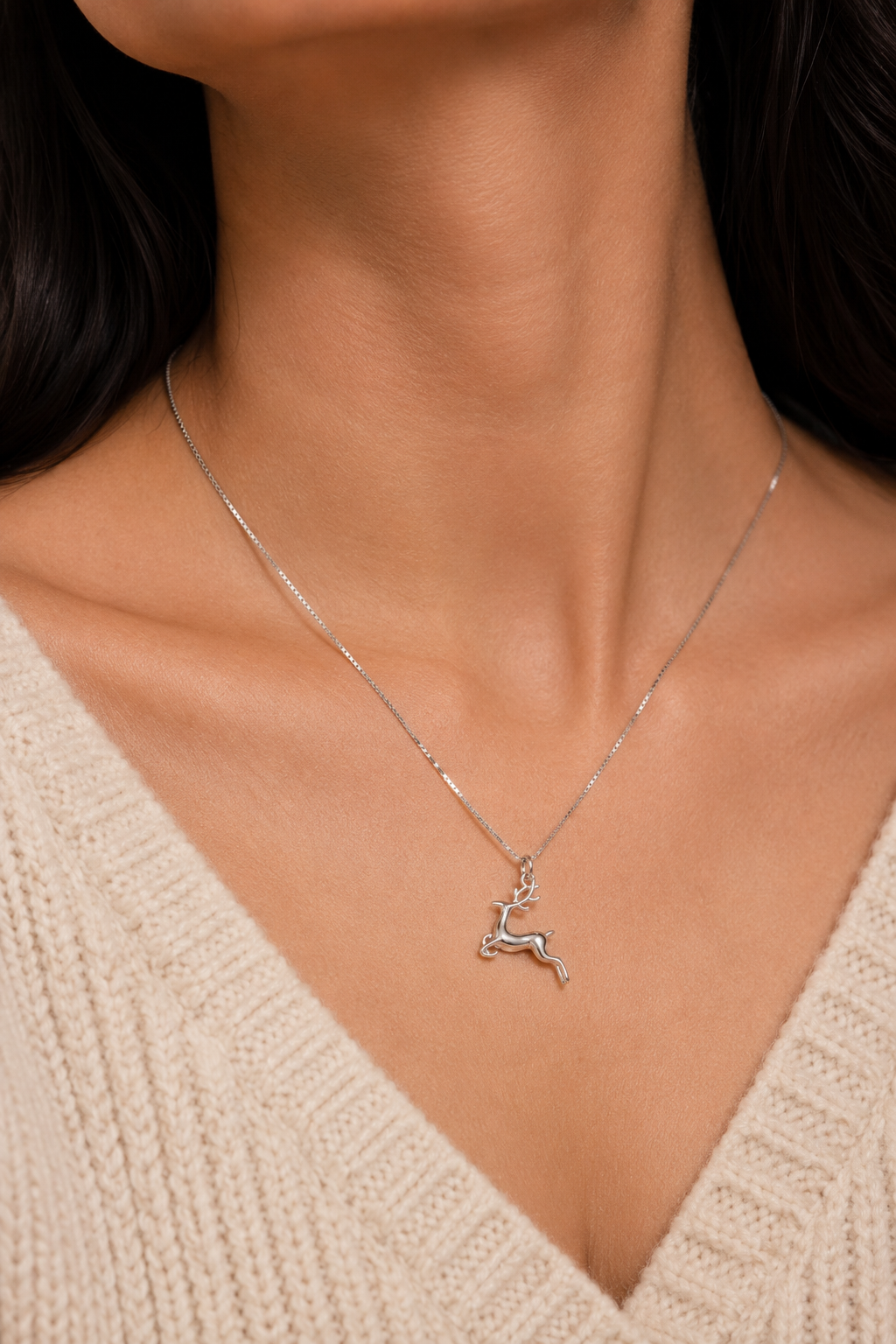 Graceful Leaping Reindeer Pendant Necklace - Image 3